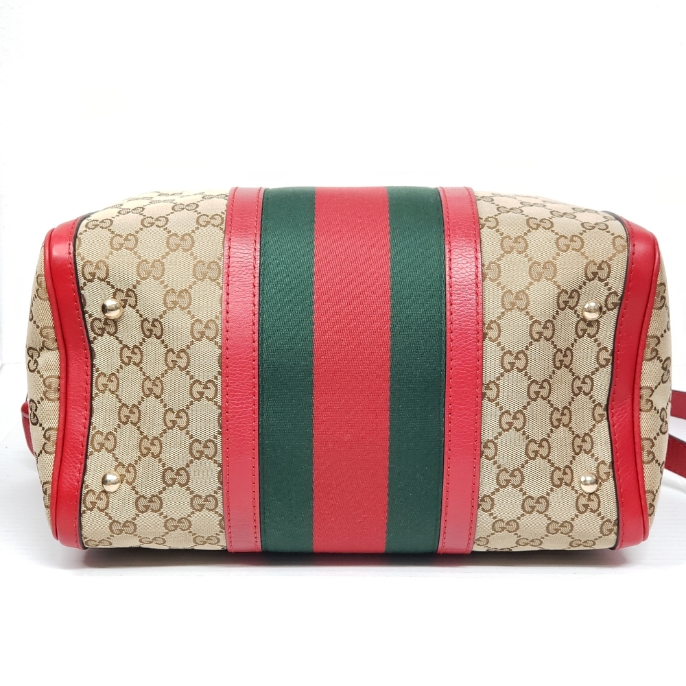 Authentic Gucci Boston GG Supreme Web Stripe Red Leather Satchel Bag - Picture 7 of 16